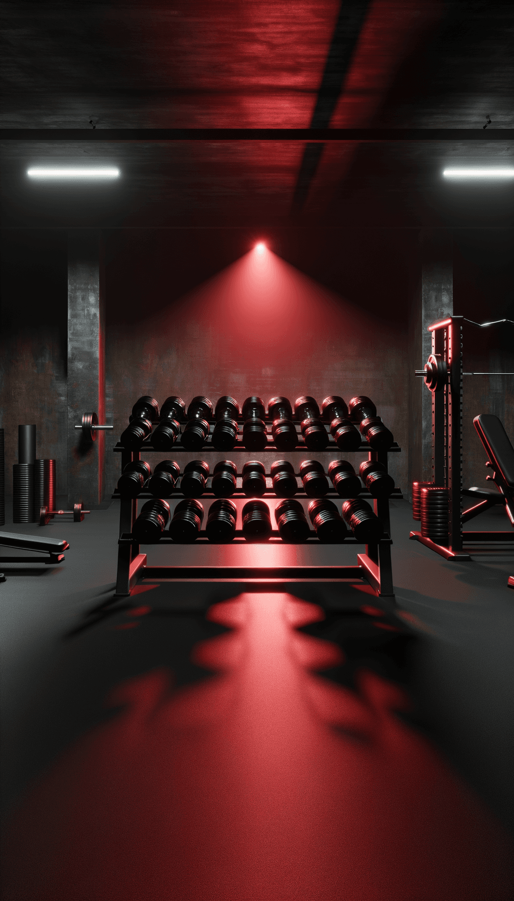 Men's program - dark gym with red lighting