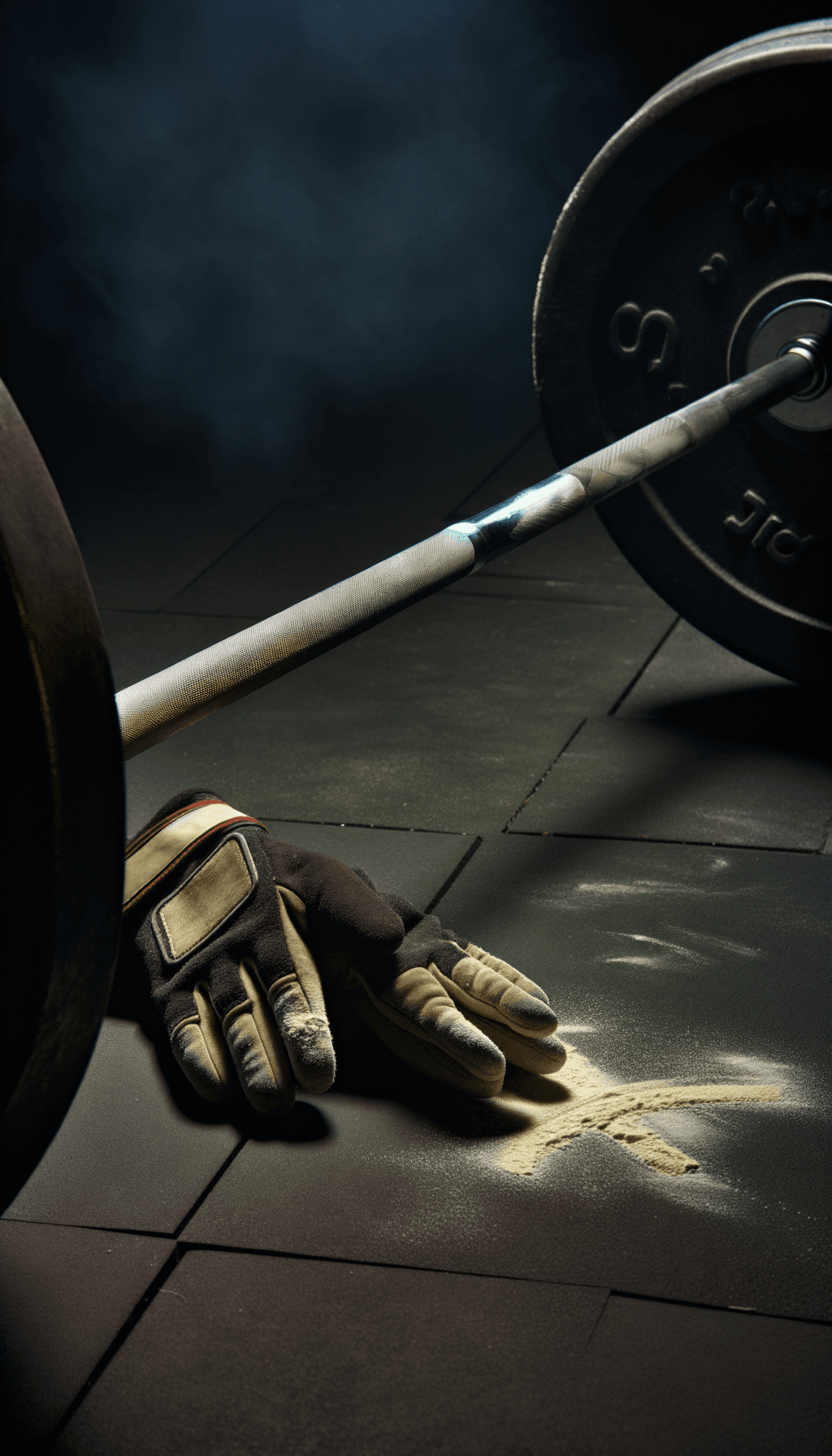 Barbell deadlift in a dark gym